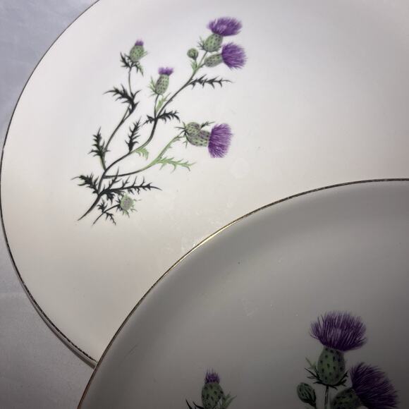 Vtg French Saxon China 22k Gold Thistle Plates Set Of 3 USA Floral Dinnerware - Picture 5 of 8